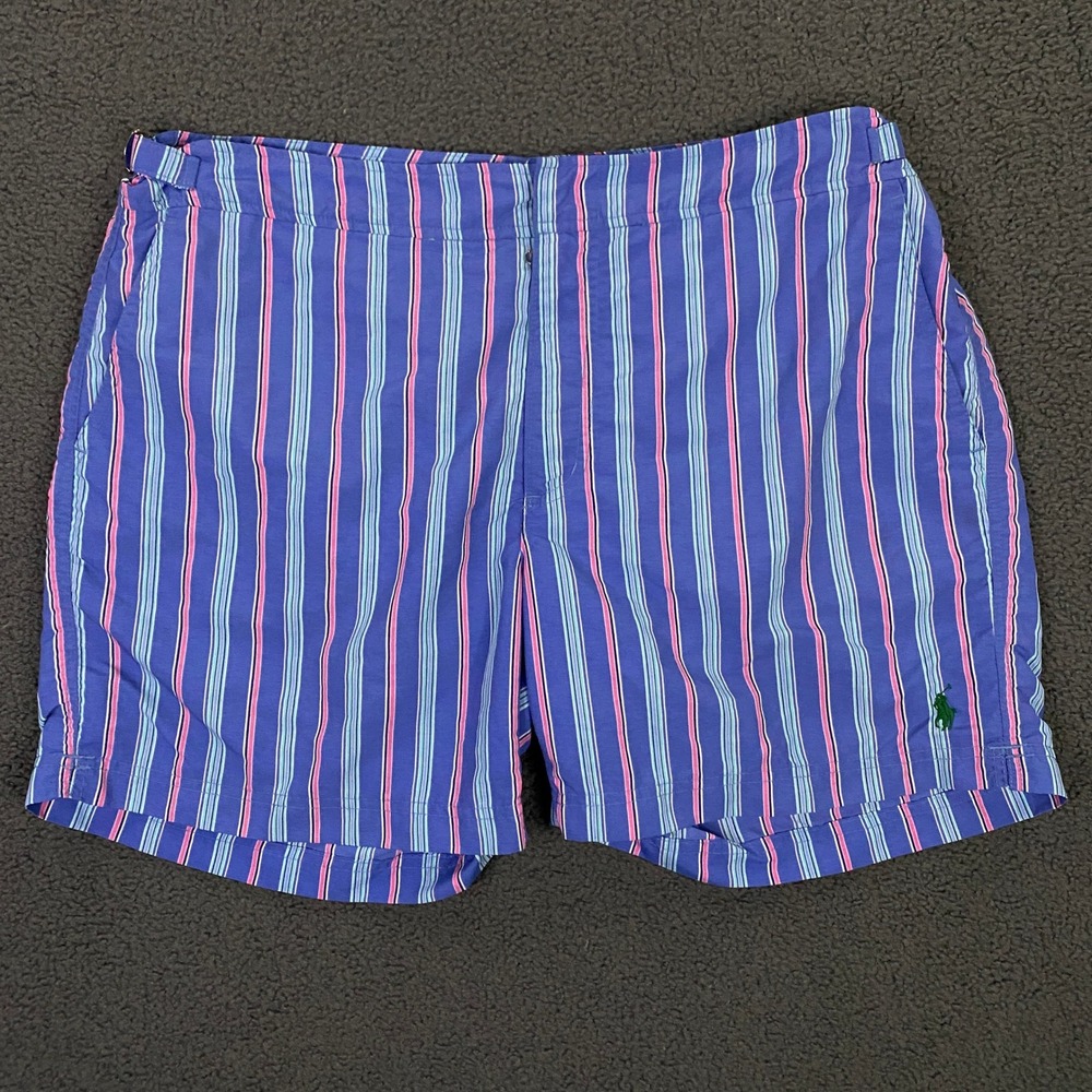 Polo Ralph Lauren Swim Trunks Mens 34 Blue Pink Striped Preppy Pony Shorts